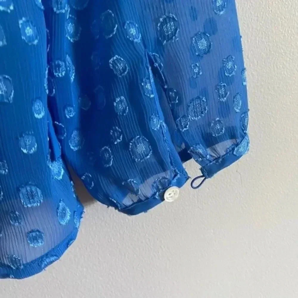 J. Crew Blue Polka Dot Sheer Blouse - Picture 9 of 10